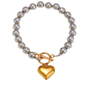 Silver Beaded Heart Bracelet