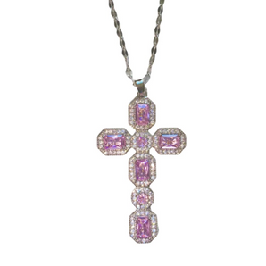 Silver Baby Pink Cross Necklace