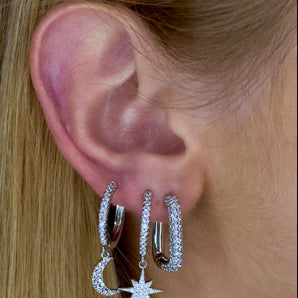 Small/Large Silver Star Duo Huggies Earrings