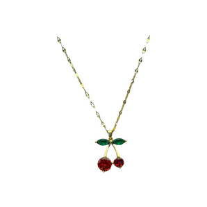 Gold Red Cherry Necklace
