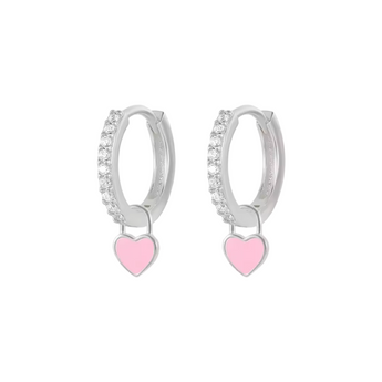 Baby Pink Small Silver Heart Huggies waterproof tarnish-free jewellery - Binky Belle