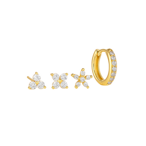 Gold Triple Stud and Hoop Set