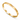 A polished yellow gold bangle bracelet with three small pink floral motifs set along the outer band, shown on a clean white background.