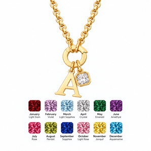 Gold Personalised Birthstone Textured Initial Necklace