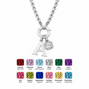 Silver Personalised Birthstone Textured Initial Necklace