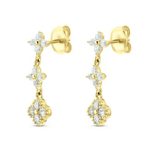 Gold Triple Flower Dangly Studs