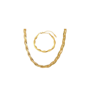 Gold Twisted Necklace and Bracelet Set