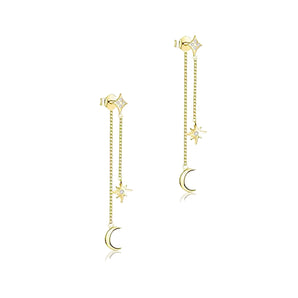 Gold Moon And Star Dangly Studs