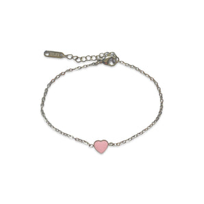 Silver Small Pink Heart Bracelet