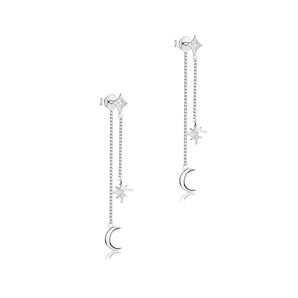 Silver Moon And Star Dangly Studs