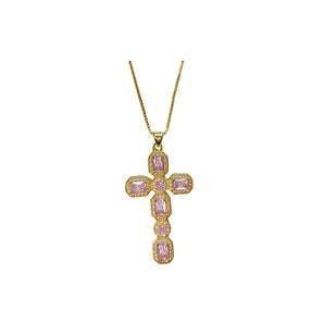 Gold Baby Pink Cross Necklace