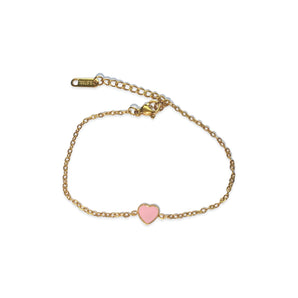 Gold Small Pink Heart Bracelet