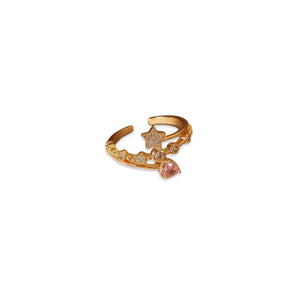 Gold Pink Heart Adjustable Ring