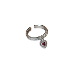 Silver Red Heart Adjustable Ring