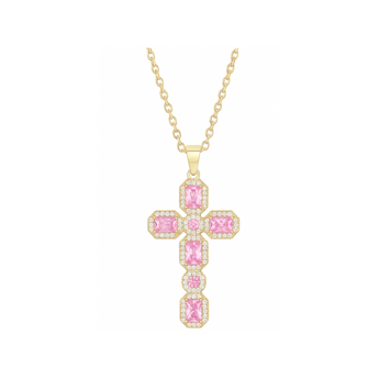 Gold Baby Pink Cross Necklace waterproof tarnish-free jewellery - Binky Belle