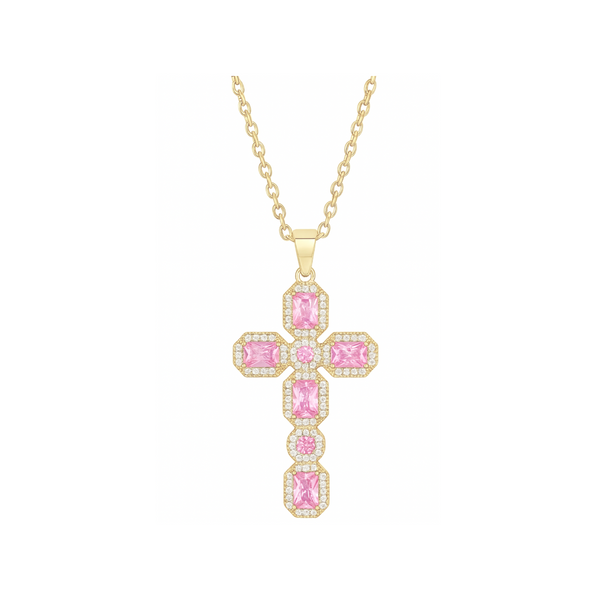 Gold Baby Pink Cross Necklace | Waterproof Tarnish-Free | Binky Belle