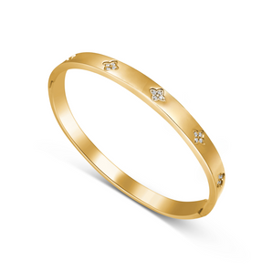 Gold Clover Bangle Bracelet waterproof tarnish-free jewellery - Binky Belle