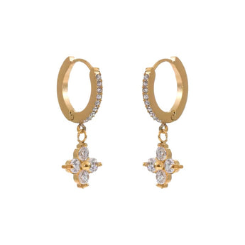 Gold Crystal Clover Huggies Earrings waterproof tarnish-free jewellery - Binky Belle