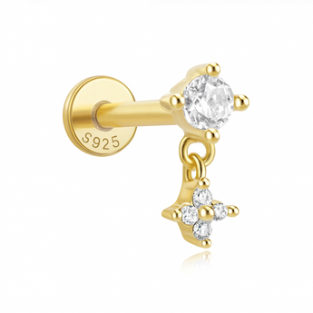 Gold Crystal and Clover Helix Stud Earrings waterproof tarnish-free jewellery - Binky Belle