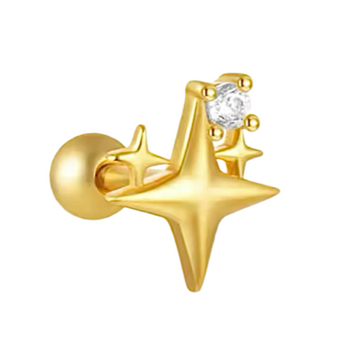 Gold Crystal and Star Helix Stud Earrings waterproof tarnish-free jewellery - Binky Belle