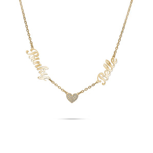Gold Personalised 2 Name Heart Necklace - Binky Belle waterproof, tarnish-resistant jewellery jewelry with a durable finish, designed for stylish everyday wear.