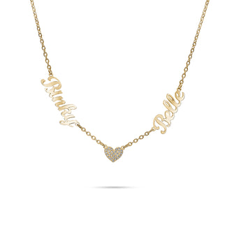 Gold Custom 2 Name Heart Necklace personalised waterproof tarnish-free jewellery - Binky Belle