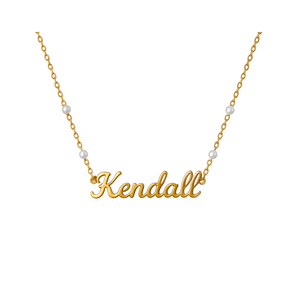 Gold Dainty Pearl Italic Custom Necklace personalised waterproof tarnish-free jewellery - Binky Belle