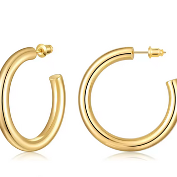 Gold Elegant Large Classic Hoops Earrings waterproof tarnish-free jewellery - Binky Belle