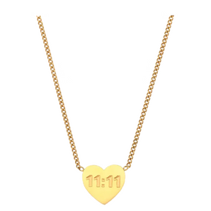 Gold Heart Shaped 11:11 Necklace - Binky Belle waterproof, tarnish-resistant jewellery jewelry with a durable finish, designed for stylish everyday wear.
