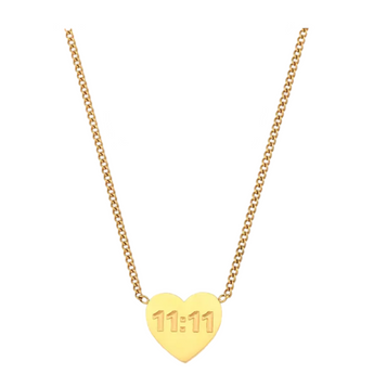Gold Heart Shaped 11:11 Necklace Necklace waterproof tarnish-free jewellery - Binky Belle