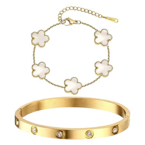 Gold Marble Clover Bracelet and Bangle Set Bracelet waterproof tarnish-free jewellery - Binky Belle