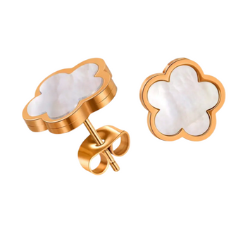 Gold Marble Flower Stud Earrings Earrings waterproof tarnish-free jewellery - Binky Belle