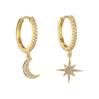 Gold Moon and Star Huggies Earrings waterproof tarnish-free jewellery - Binky Belle