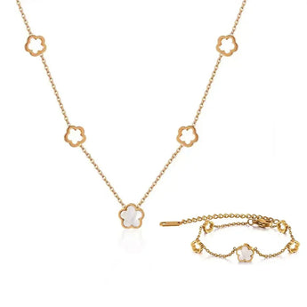 Gold Necklace and Bracelet Clover Set Jewellery Set waterproof tarnish-free jewellery - Binky Belle