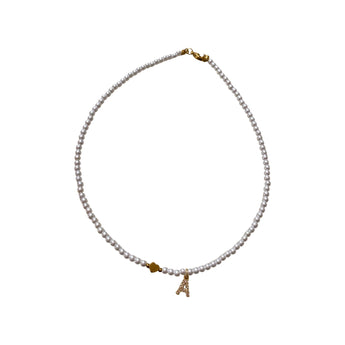 Gold Pearl and Heart Initial Necklace Necklace waterproof tarnish-free jewellery - Binky Belle