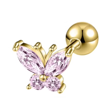 Gold Pink Beautiful Butterfly Helix Stud Earrings waterproof tarnish-free jewellery - Binky Belle