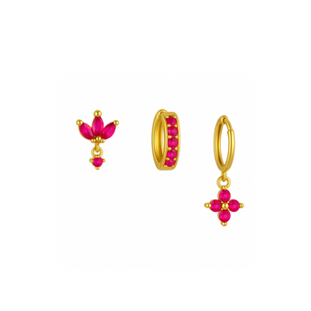 Gold Pink Clover Trio Huggie Set waterproof tarnish-free jewellery - Binky Belle