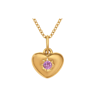 Gold Pink Heart Pendant Necklace Necklace waterproof tarnish-free jewellery - Binky Belle