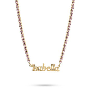 Gold Pink Icy Custom Name Necklace personalised waterproof tarnish-free jewellery - Binky Belle