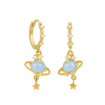 Gold Planet Turquoise Huggies Earrings waterproof tarnish-free jewellery - Binky Belle