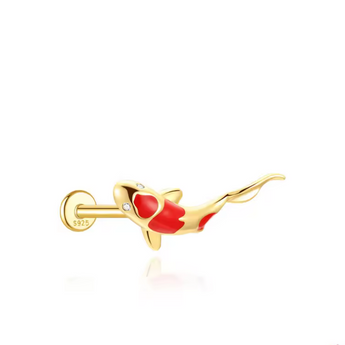Gold Red Fish Stud Earrings waterproof tarnish-free jewellery - Binky Belle