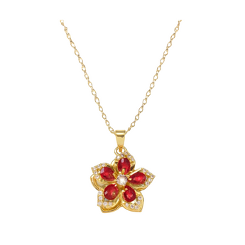 Gold Red Spinny Flower Necklace Necklace waterproof tarnish-free jewellery - Binky Belle