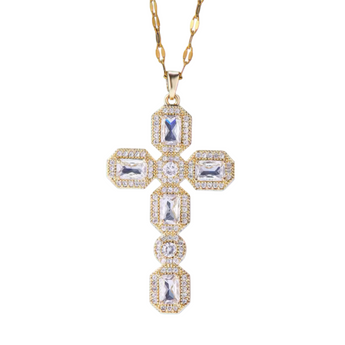 Gold Super Crystal Cross Necklace Necklace waterproof tarnish-free jewellery - Binky Belle