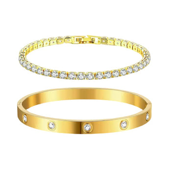 Gold Tennis Bracelet and Bangle Set Bracelet waterproof tarnish-free jewellery - Binky Belle