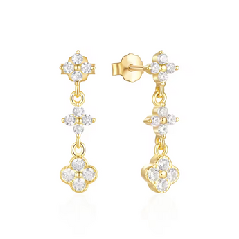 Gold Triple Clover Dangly Studs Earrings waterproof tarnish-free jewellery - Binky Belle