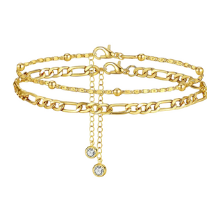 Gold Two Layered Anklet Anklet waterproof tarnish-free jewellery - Binky Belle