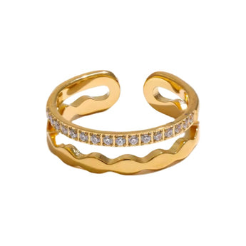 Gold Wavy Adjustable Layered Ring Rings waterproof tarnish-free jewellery - Binky Belle