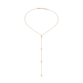 Gold necklace with crystal pendants on a white background