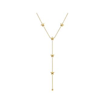 Gold star necklace on a white background