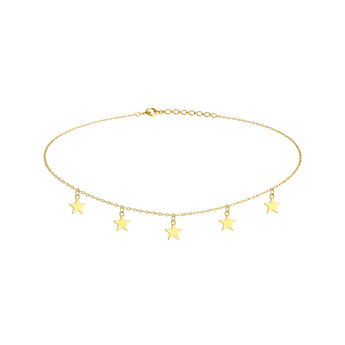 Gold bracelet with star charms on a white background